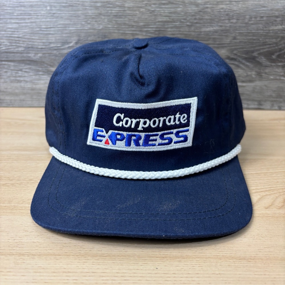 Vintage Corporate Express Hat Cap Strap Back Blue Navy Trucker Adjustable